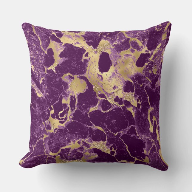 Modern Purple and Gold Marble Pattern Throw Pillow (Front)