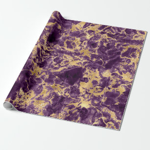 Modern Purple and Gold Marble Pattern Wrapping Paper
