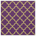 Modern Purple and Gold Quatrefoil Pattern Fabric