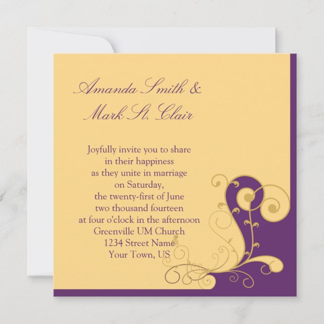 Modern Purple and Gold Wedding Invitation (Front)