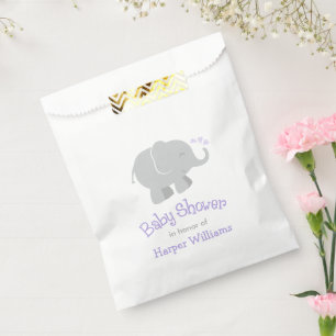 Modern Purple and Gray Elephant Girl Baby Shower Favor Bag