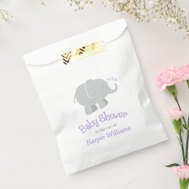 Modern Purple and Gray Elephant Girl Baby Shower Favor Bag (Sealed)