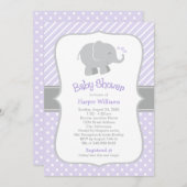 Modern Purple and Gray Elephant Girl Baby Shower Invitation (Front/Back)