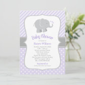 Modern Purple and Gray Elephant Girl Baby Shower Invitation (Standing Front)