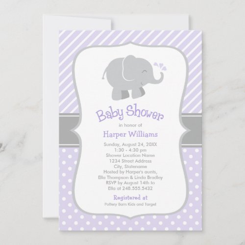 Elephant Baby Shower Invitations | Purple and Gray