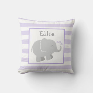 Modern Purple and Gray Elephant Monogram Throw Pillow