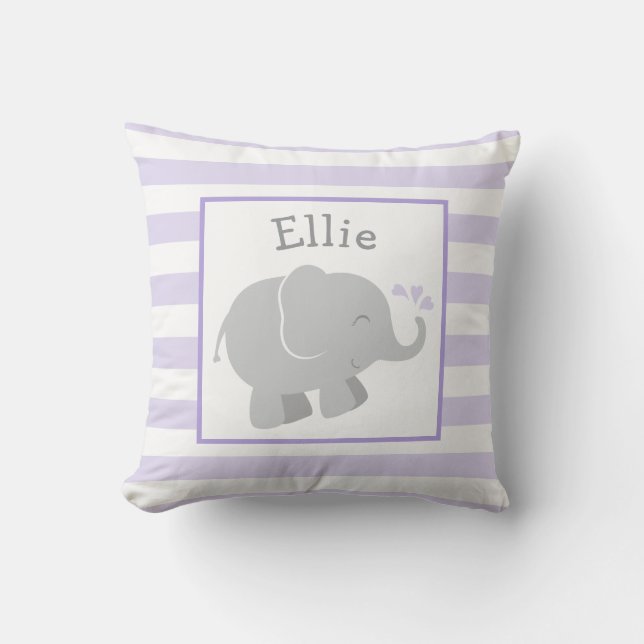 Modern Purple and Gray Elephant Monogram Throw Pillow (Front)