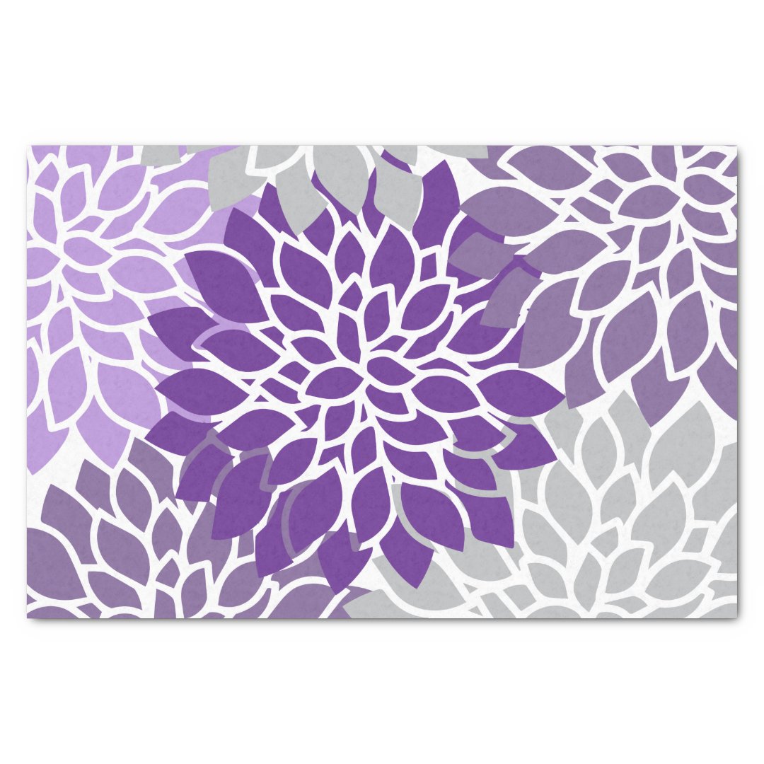 Modern Purple and Gray Floral Tissue Paper Zazzle