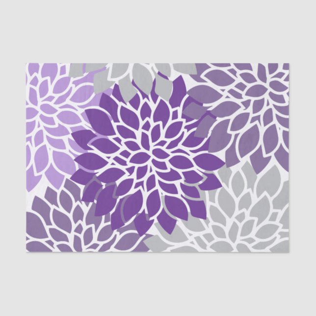 Modern Purple and Gray Floral Tissue Paper (Front)