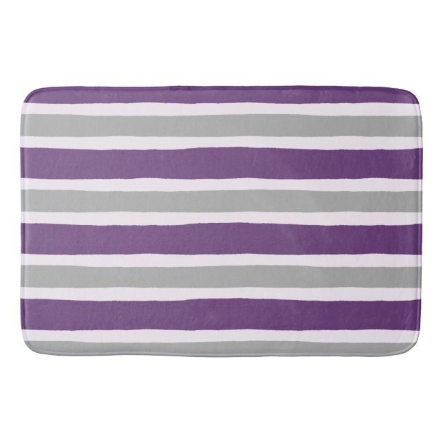 Modern Purple and Gray Stripe Pattern Bath Mat (Front)