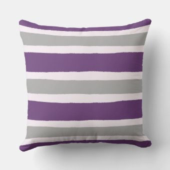 Modern Purple and Gray Stripe Pattern Throw Pillow | Zazzle