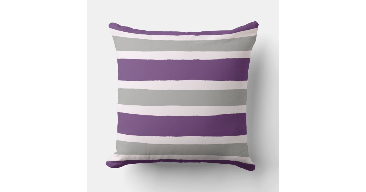 Modern Purple and Gray Stripe Pattern Throw Pillow | Zazzle