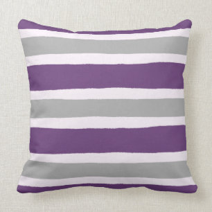 Modern Purple and Gray Stripe Pattern Throw Pillow