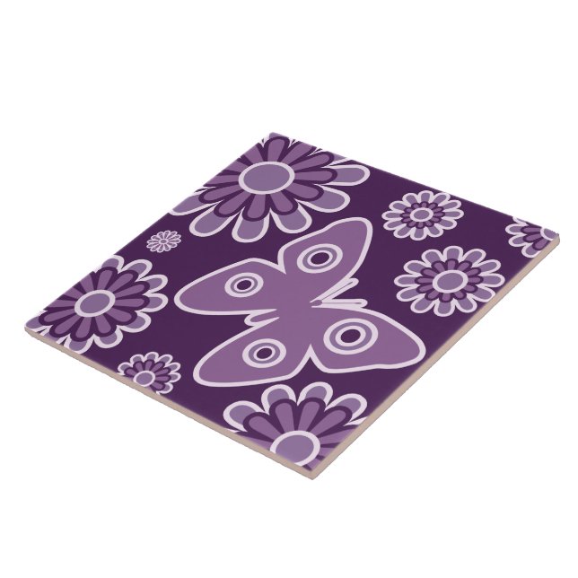 Modern Purple And Lavender Floral Spring Butterfly Tile (Side)