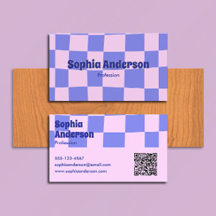 Modern Purple and Pink Checkerboard - Qr Code  Business Card