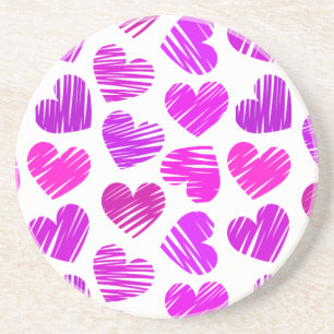 Modern Purple and Pink Doodled Hearts Valentine Coaster