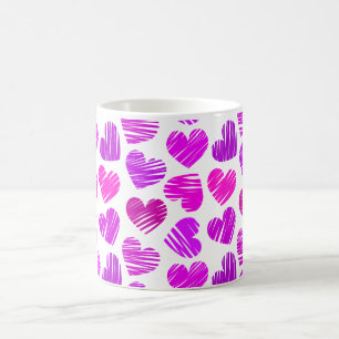Modern Purple and Pink Doodled Hearts Valentine Coffee Mug