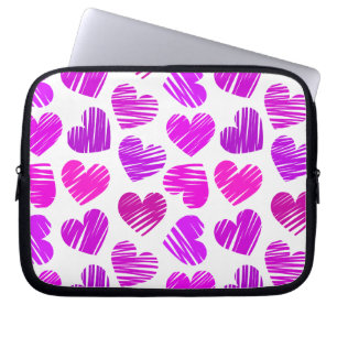 Modern Purple and Pink Doodled Hearts Valentine Laptop Sleeve
