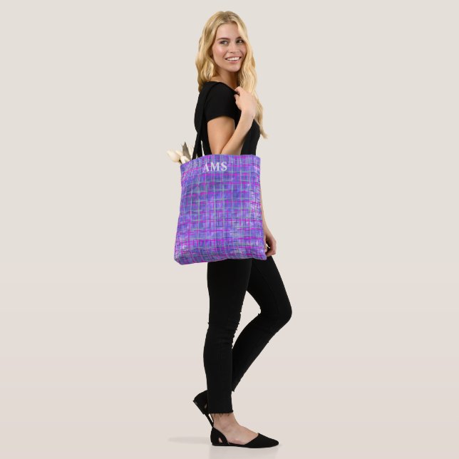 Modern purple and pink grid lines abstract tote bag (On Model)