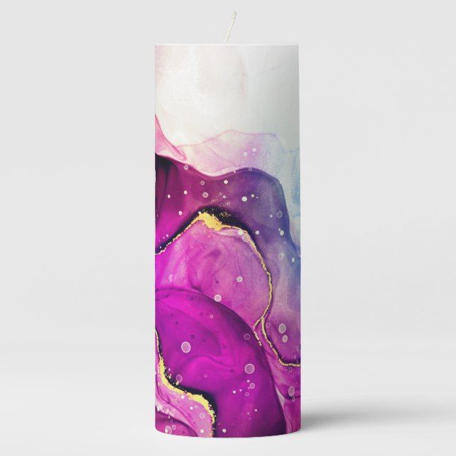 Modern Purple and Pink Watercolor Pillar Candle (Front)