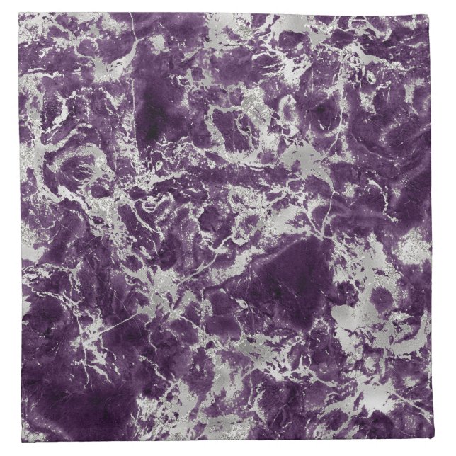 Modern Purple and Silver Marble Pattern Cloth Napkin (Front)