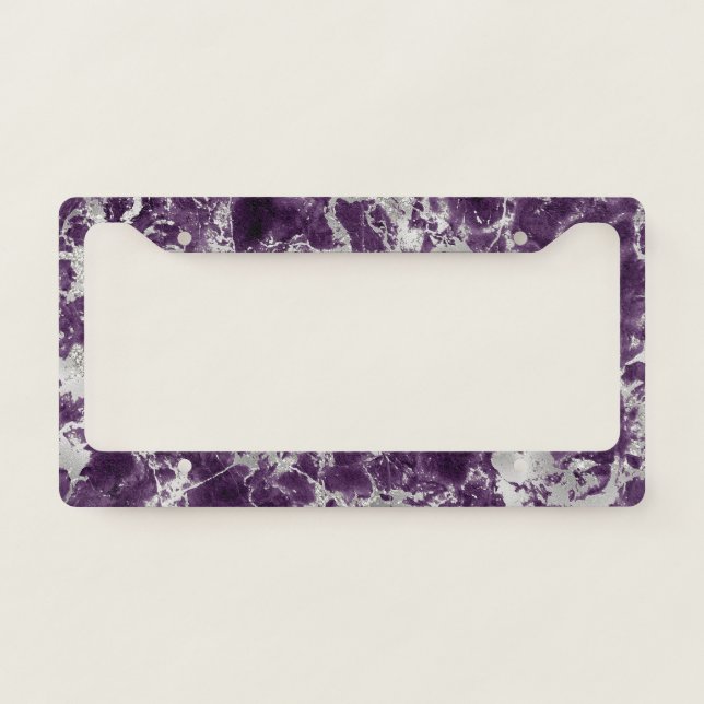 Modern Purple and Silver Marble Pattern License Plate Frame (Front)