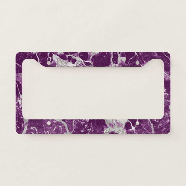 Modern Purple and Silver Marble Pattern License Plate Frame (Front)
