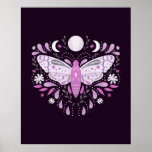 Modern Purple And White Abstract Moth Illustration Poster<br><div class="desc">Modern Purple And White Abstract Celestial Moth Illustration Poster. This magical mystical abstract boho design features a beautiful intricate moth illustration with a full moon and crescent moon phases. Adorned with wildflowers,  and floral flourishes. Bohemian witchy aesthetic.</div>