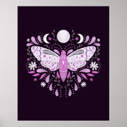 Modern Purple And White Abstract Moth Illustration Poster