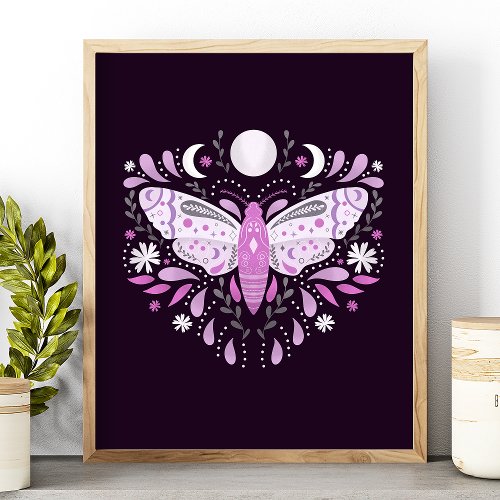 Modern Purple And White Abstract Moth Illustration Poster
