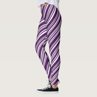 Modern Purple and White Candy Stripe Pattern Leggings