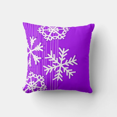 Modern purple and white Christmas snowflakes Throw Pillow