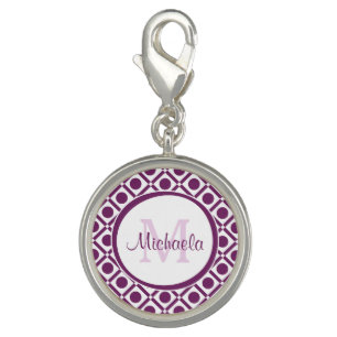 Modern Purple and White Geometric Monogrammed Name Charm