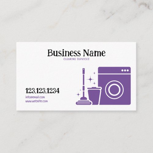 Modern Purple and White Housekeeper Cleaning Business Card