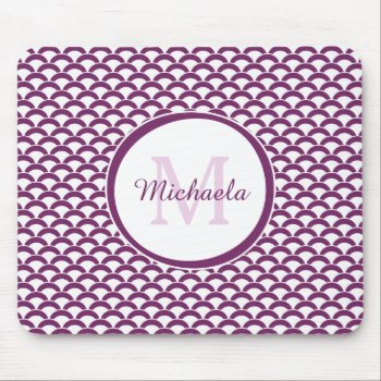 Modern Purple And White Scallops Monogram And Name Mouse Pad by ohsogirly at Zazzle