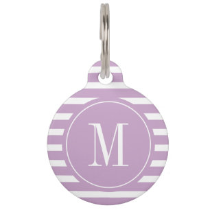 Modern Purple and White Stripe with Monogram Pet ID Tag