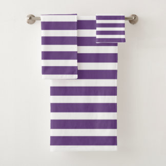 Modern Purple and White Stripes  Bath Towel Set