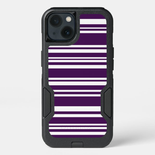 Modern Purple and White Stripes Otterbox iPhone Case (Back)