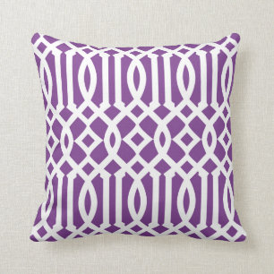 Modern Purple and White Trellis Pattern Throw Pillow