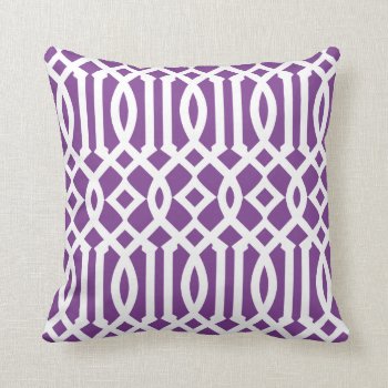 Modern Purple And White Trellis Pattern Throw Pillow by cardeddesigns at Zazzle