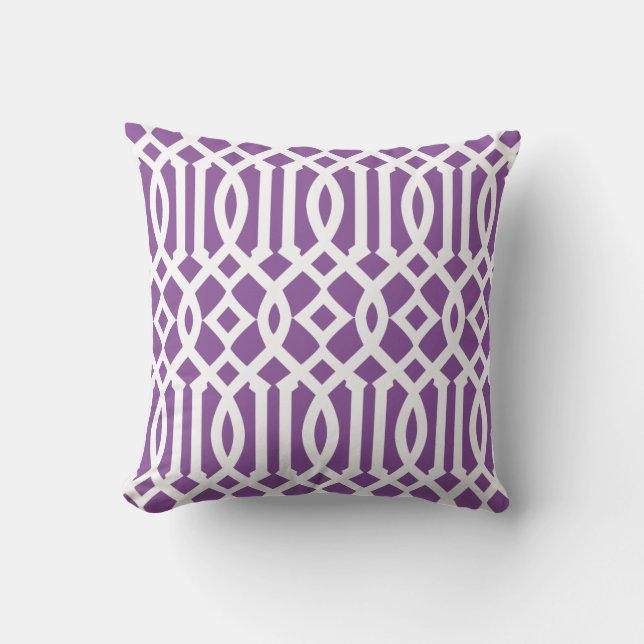 Modern Purple and White Trellis Pattern Throw Pillow (Front)