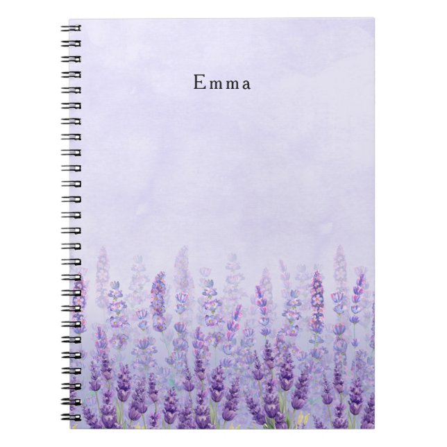 Modern Purple and White Watercolor Lavender Flower Notebook (Front)