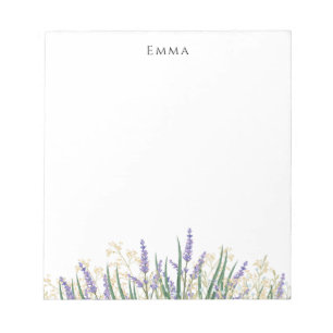Modern Purple and White Watercolor Lavender Flower Notepad