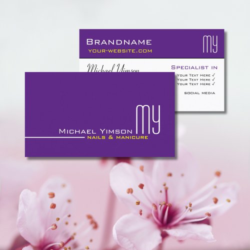 Modern Purple and White with Initials Professional Business Card