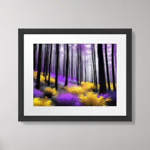 Modern Purple and Yellow Grass in Lavender Forest Framed Art