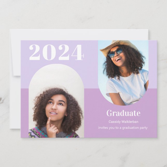 Modern Purple Arch Photo Graduation Invitation (Front)