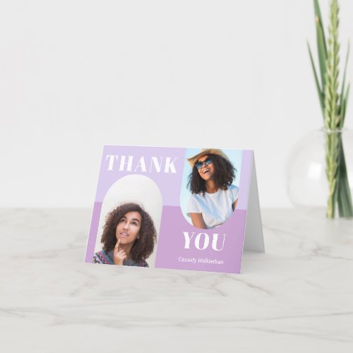 Modern Purple Arch Photo Graduation Thank You Card