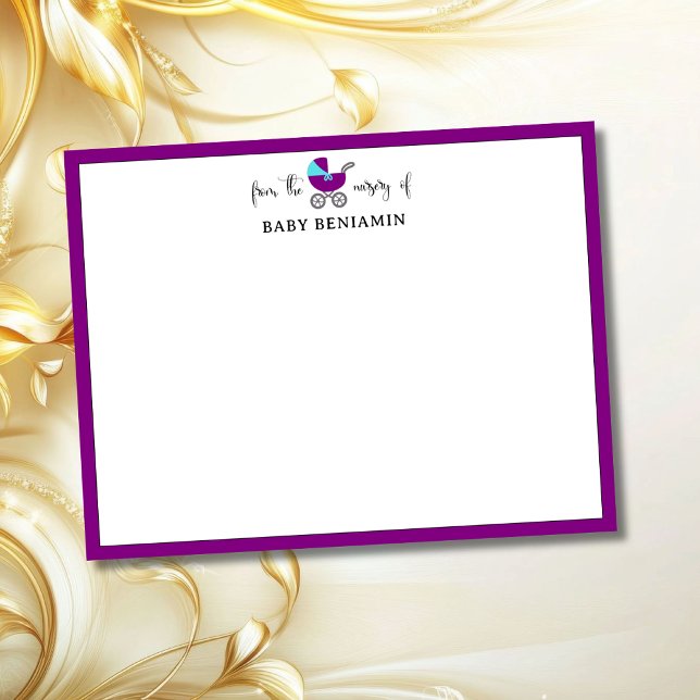 Modern Purple Baby Carriage Nursery Note Card (Creator Uploaded)