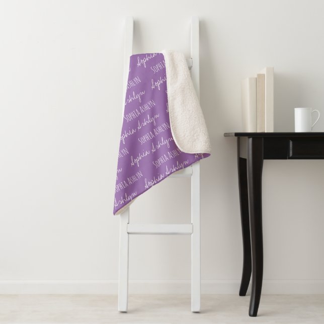 Modern Purple Baby Girl Blanket name repeated (In Situ)