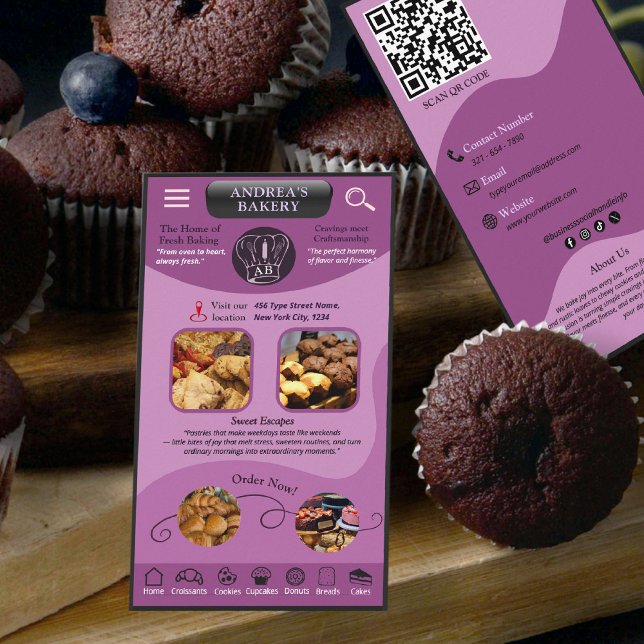 Modern Purple Bakery Branding Custom Logo QR Code Business Card (Creator Uploaded)